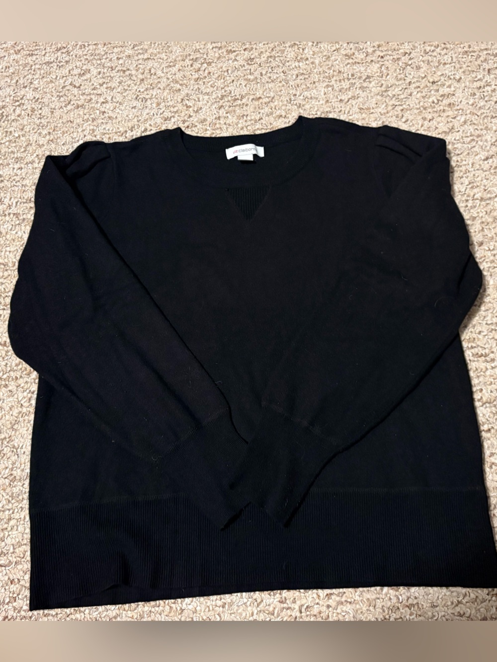 Liz Claiborne Black Knit Crew Neck Sweater with Ruched shoulders size XL
